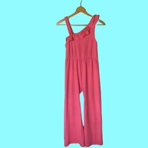 Fall’s Creek Pink Elegant Textured One Sleeve Ruffle Loose Fit Jumpsuit NWOT